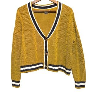 Preppy TWIK Cable Knit Cardigan Varsity Academia Coastal Grandmacore Heritage